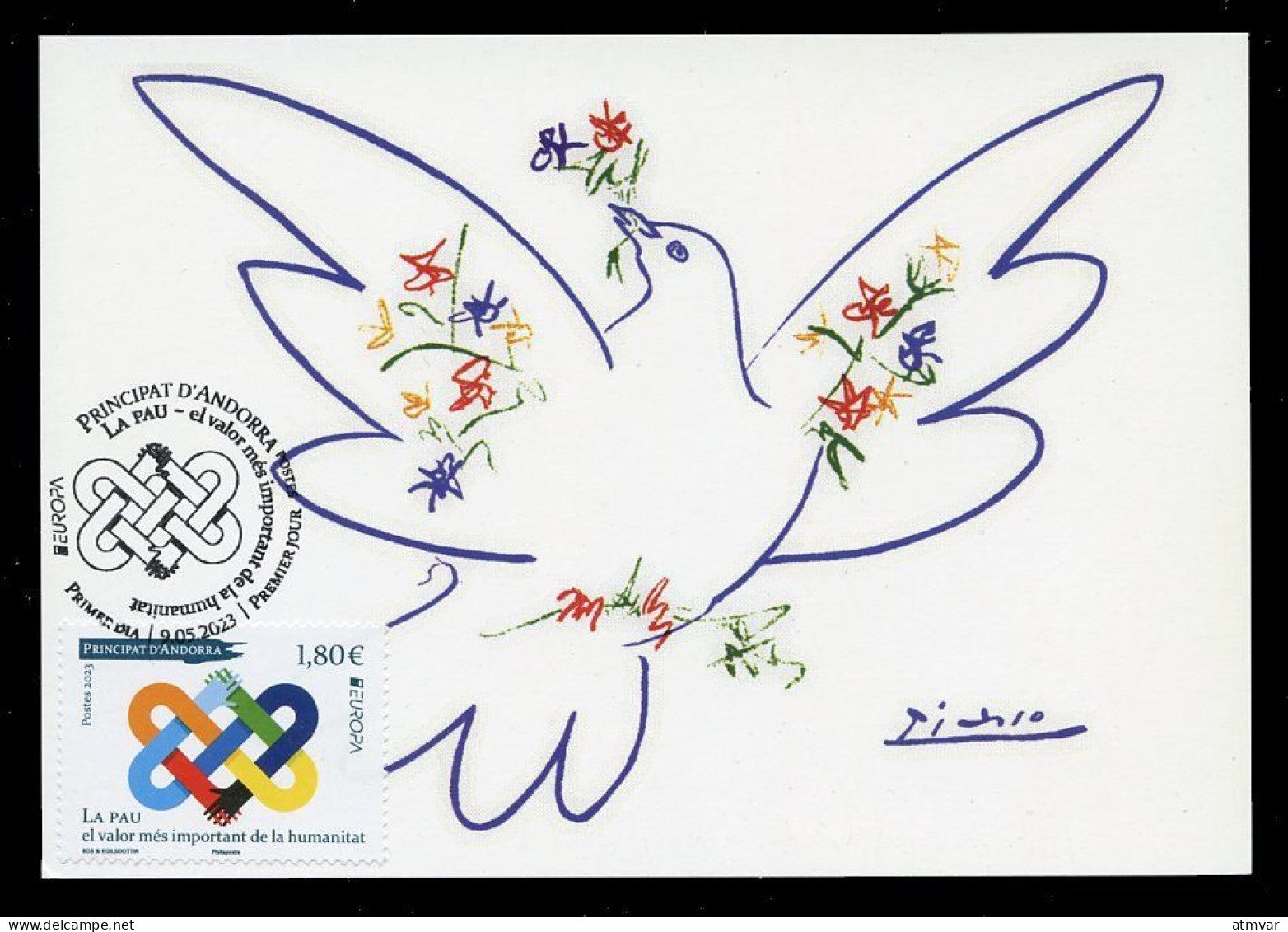 ANDORRA ANDORRE Postes (2023) Carte Maximum Card - EUROPA La Pau, Peace, Paix, Paz, Dove, Picasso, Colombe, Paloma - Maximumkaarten