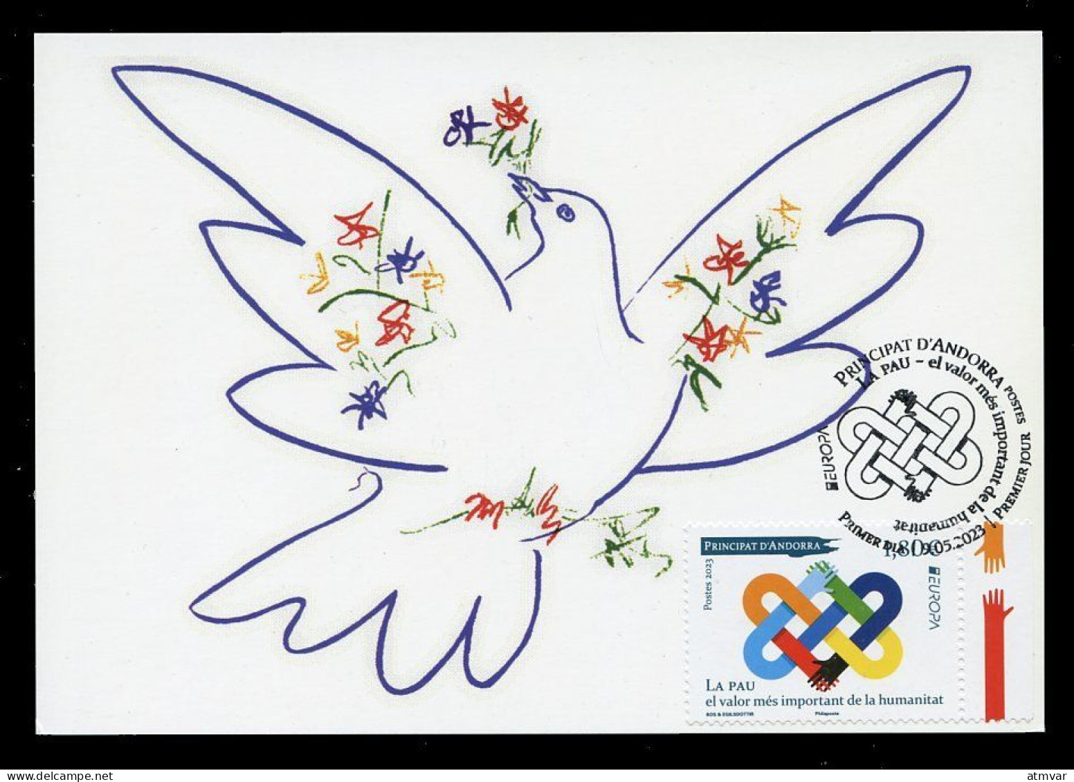 ANDORRA ANDORRE Postes (2023) Carte Maximum Card - EUROPA La Pau, Peace, Paix, Paz, Dove, Picasso, Colombe, Paloma - Cartas Máxima