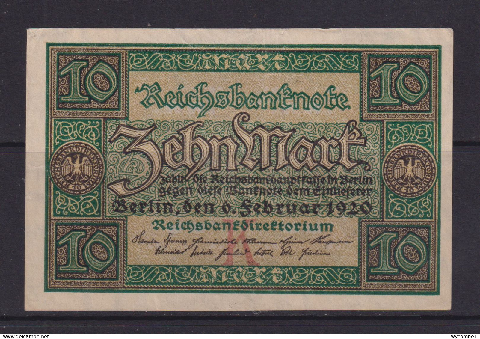 GERMANY - 1920 10 Mark AUNC/XF Banknote - 10 Mark
