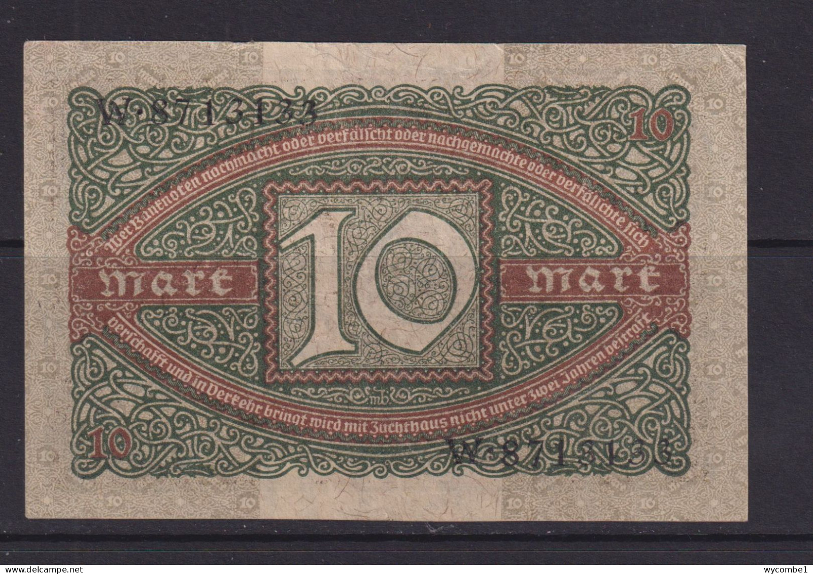 GERMANY - 1920 10 Mark AUNC/XF Banknote - 10 Mark