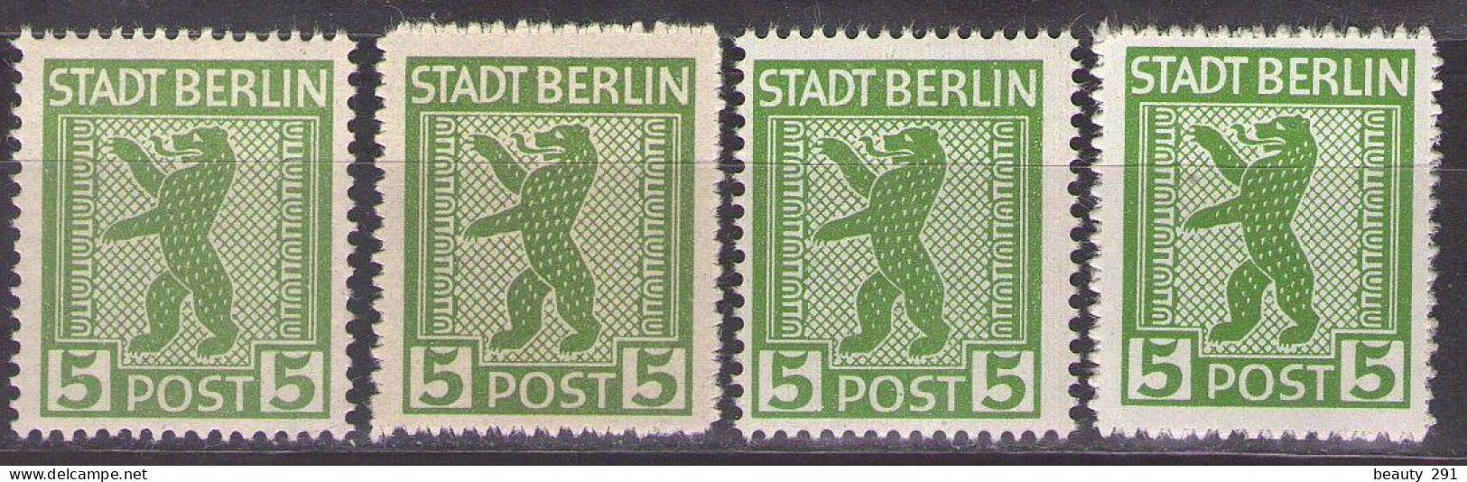 SBZ Berlin & Brandenburg 1945 Mi 1A,1B -MATTES,GLATTES PAPIER - 5pf - BEAR - MNH** VF - Berlin & Brandebourg