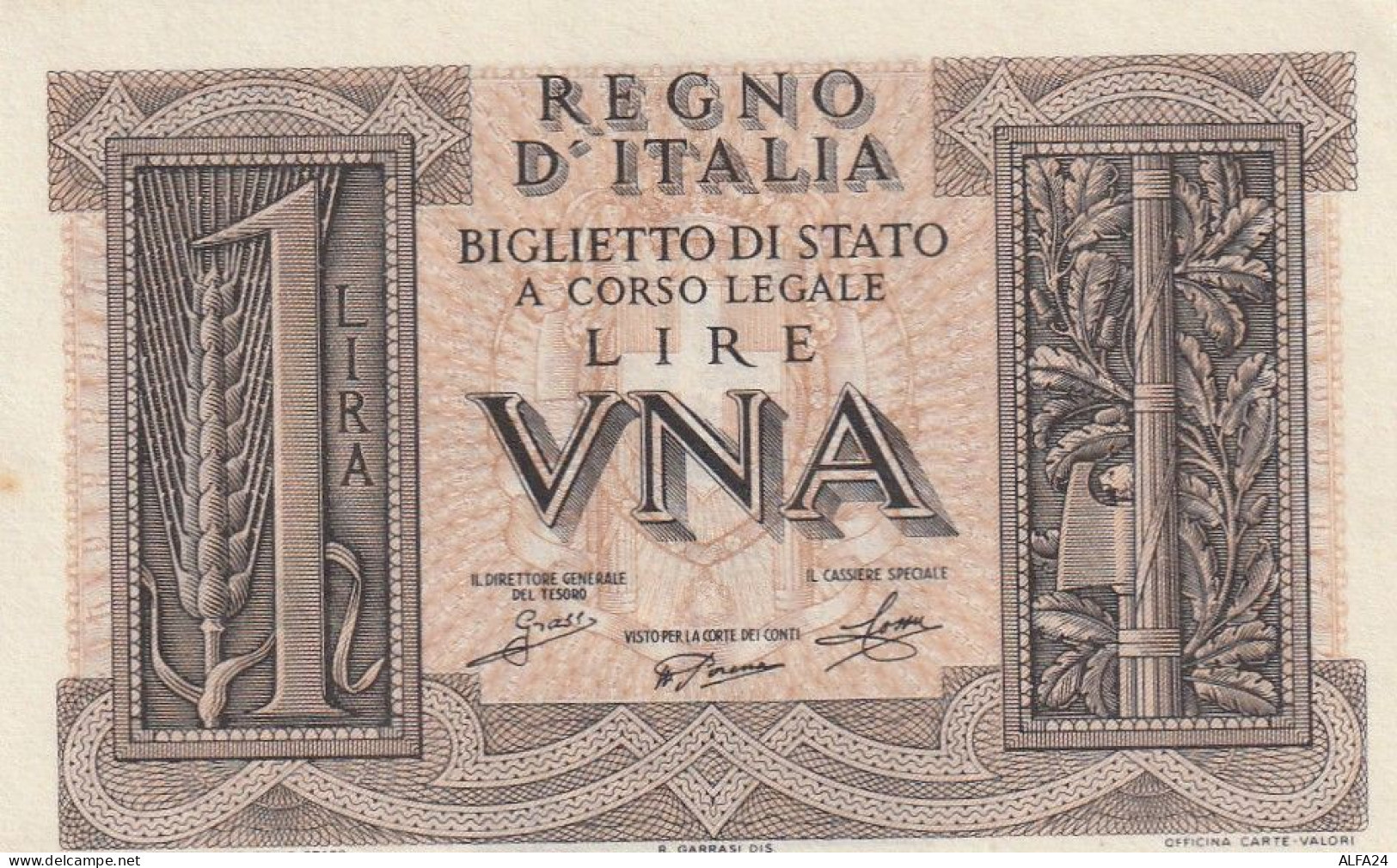 BANCONOTA ITALIA REGNO LIRE 1 UNC  (B_383 - Regno D'Italia – 1 Lire