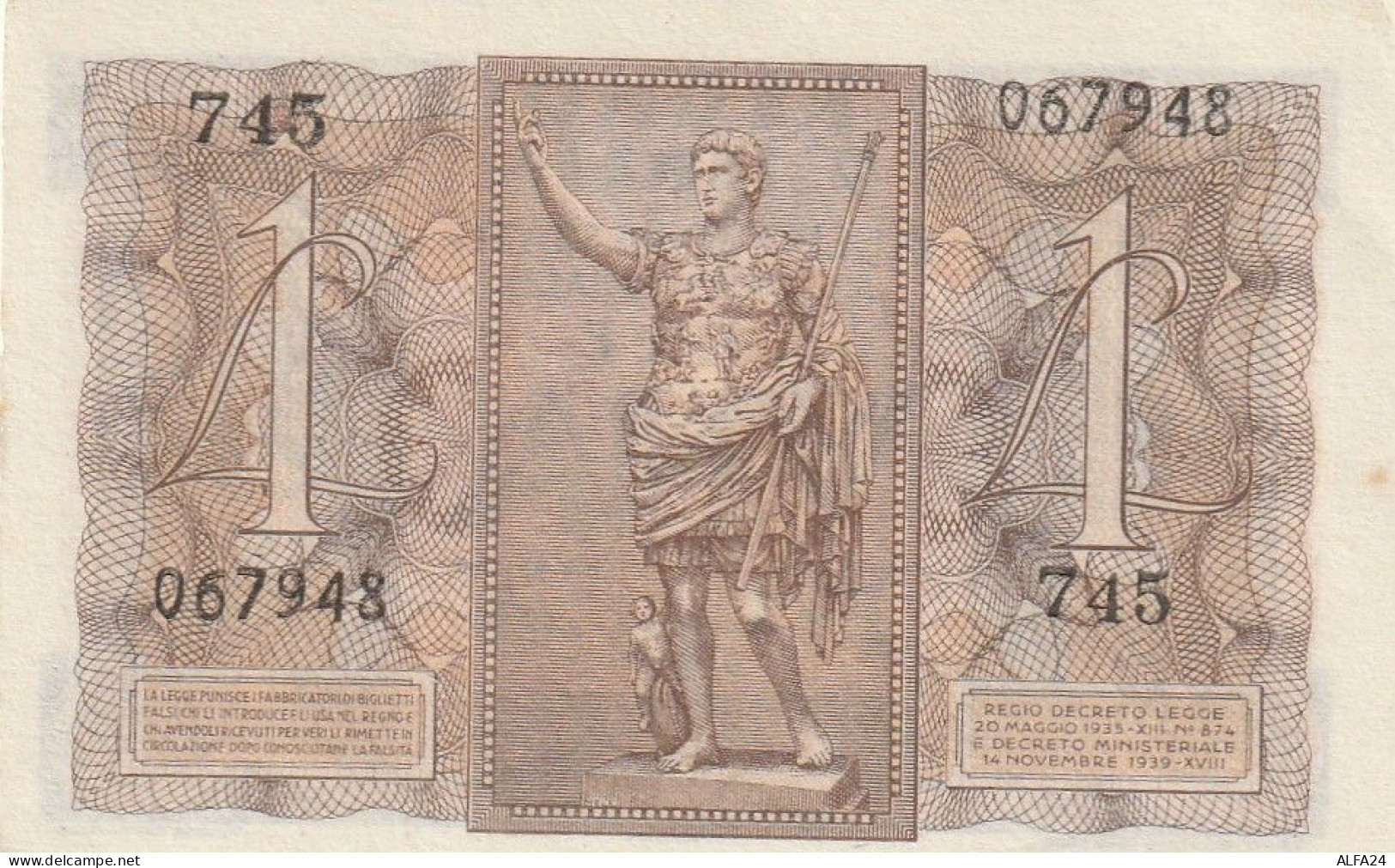 BANCONOTA ITALIA REGNO LIRE 1 UNC  (B_383 - Regno D'Italia – 1 Lira