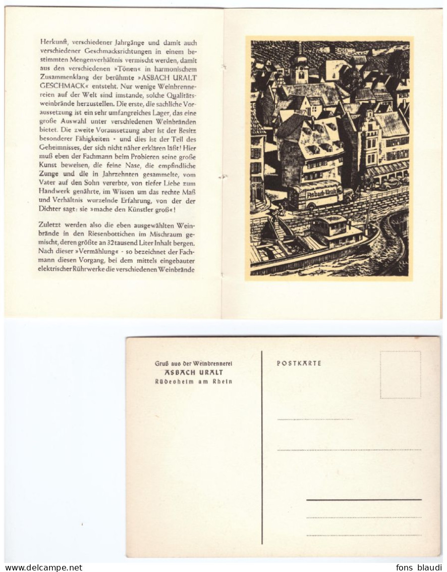 Vers 1955 - Rüdesheim Am Rhein - Livret Asbach Uralt (avec 5 Gravures Sur Bois) + CPA - Sonstige & Ohne Zuordnung