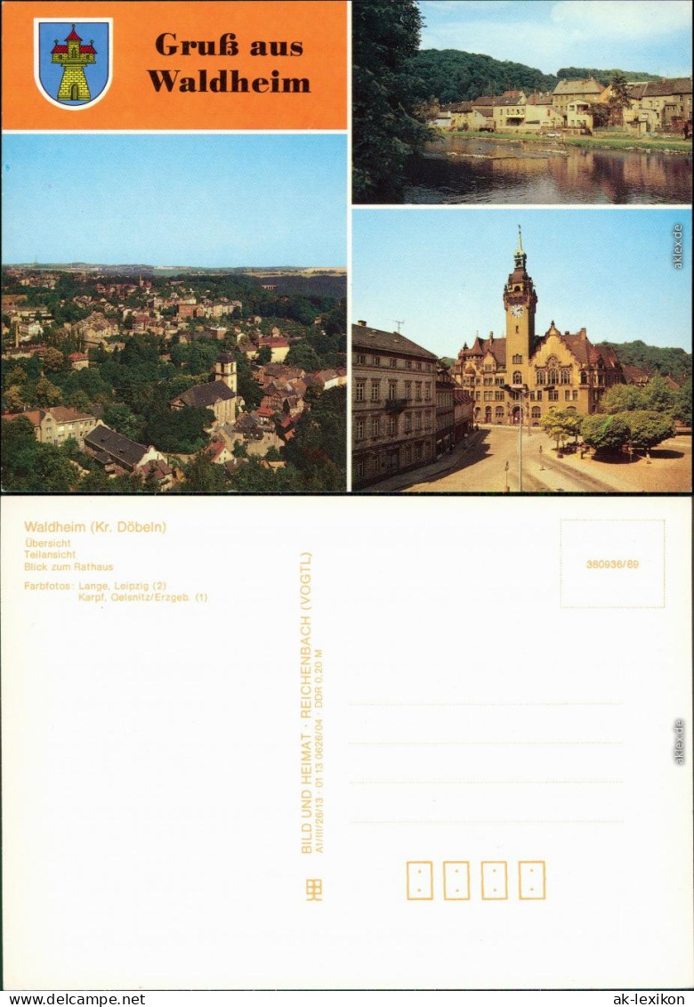 Ansichtskarte Waldheim (Sachsen) Übersicht, Teilansicht, Rathaus 1989 - Waldheim