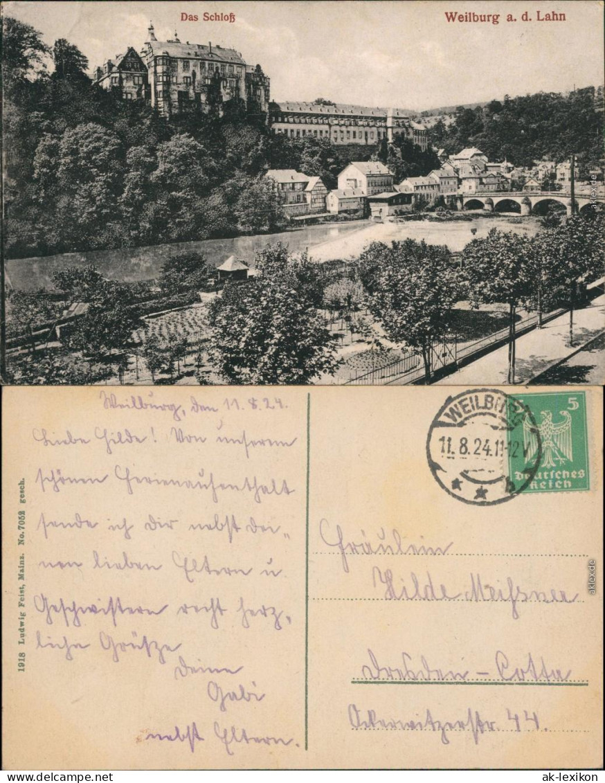 Weilburg (Lahn) Schloß Mit Blick Auf Den Ort Und Die Brücke 1924 - Weilburg
