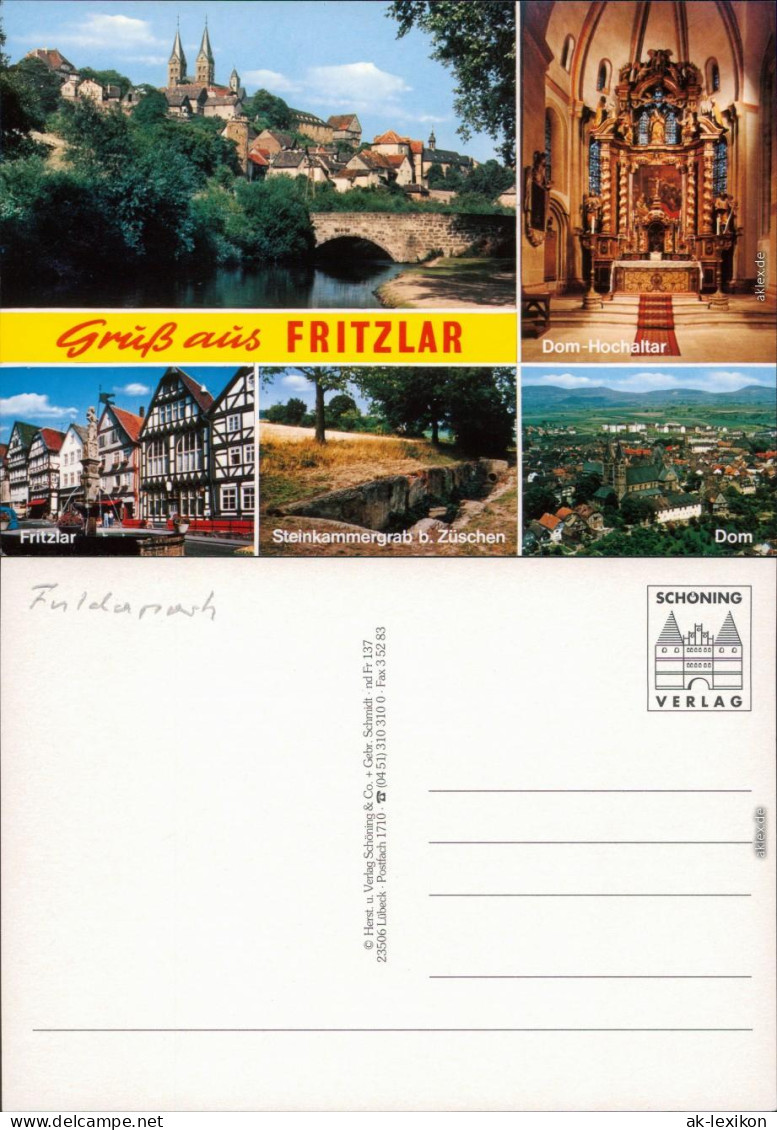 Ansichtskarte Fritzlar Dom-Hochaltar, Brunnen, Steinkammergrab, Dom 1985 - Fritzlar