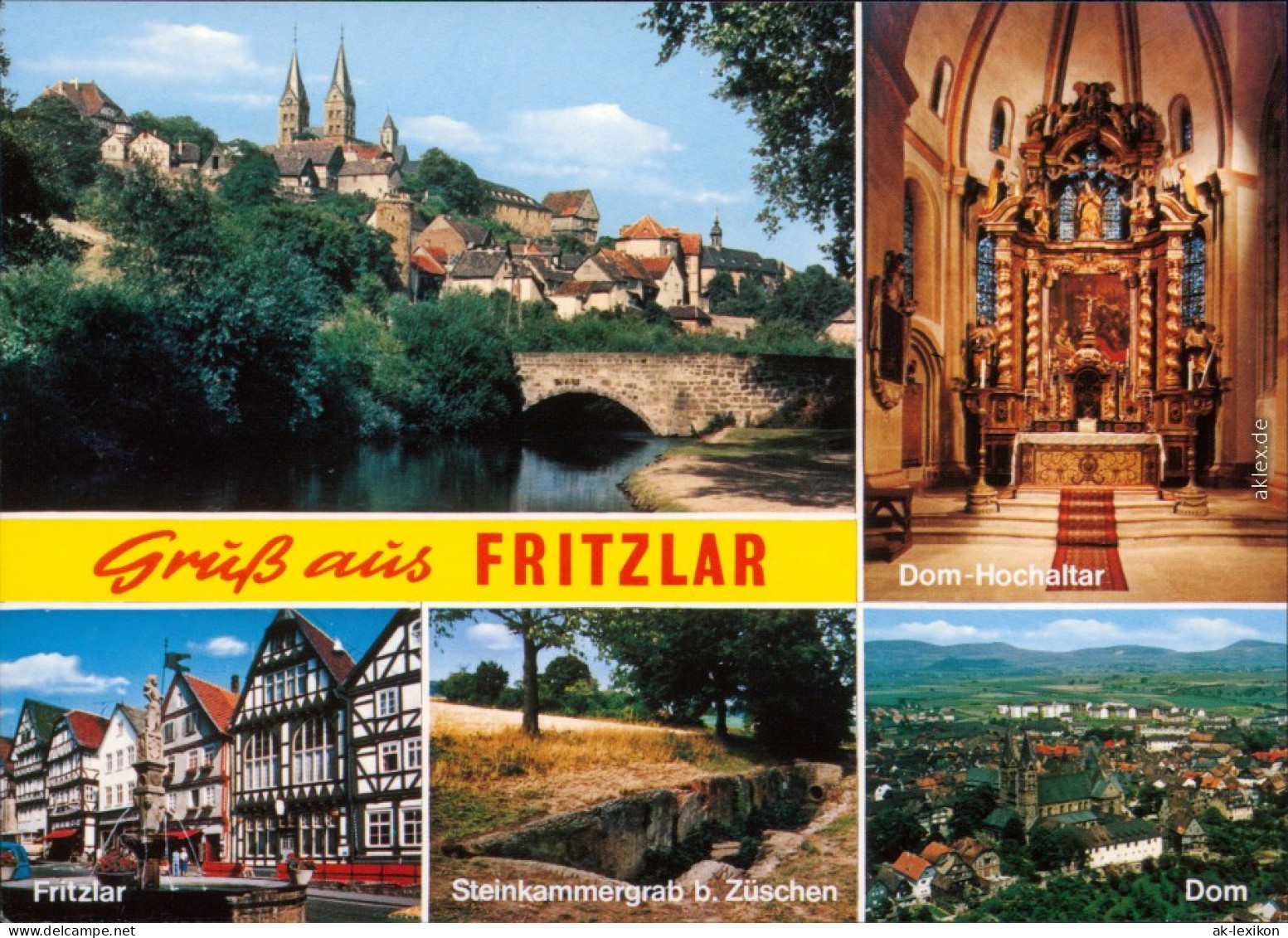 Ansichtskarte Fritzlar Dom-Hochaltar, Brunnen, Steinkammergrab, Dom 1985 - Fritzlar