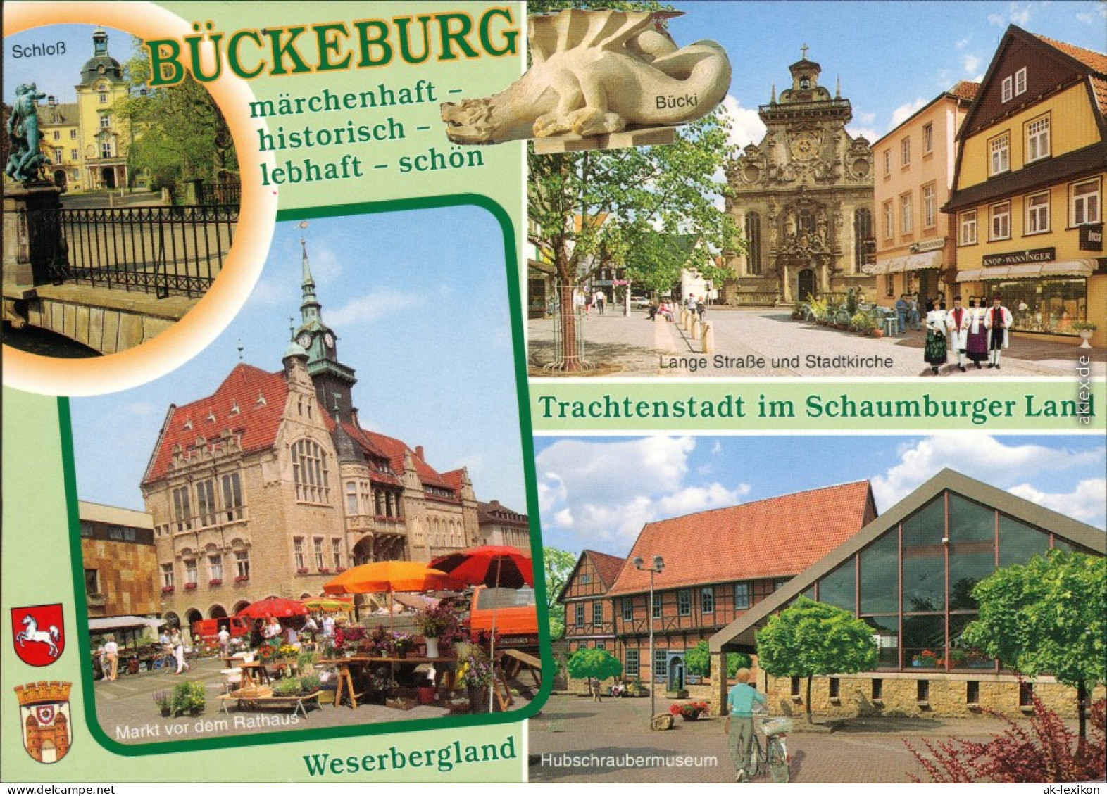 Bückeburg Schloß, Lange Straße, Markt, Rathaus, Hubschraubermuseum 1985 - Bueckeburg