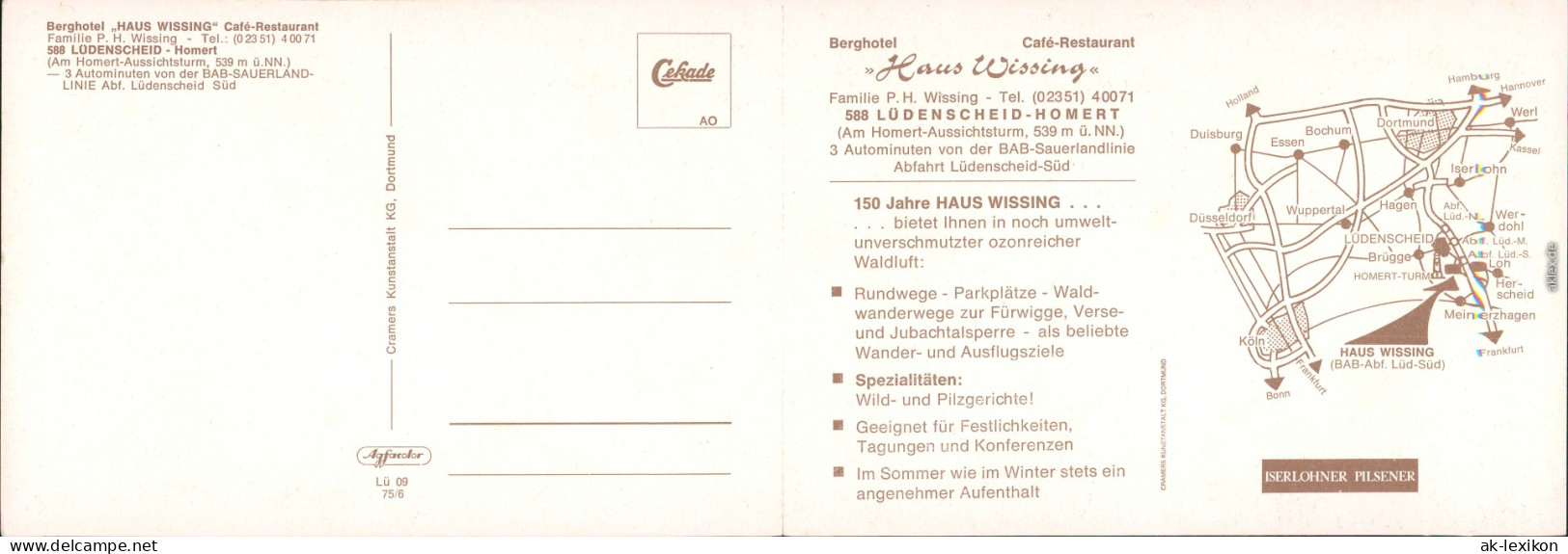 Ansichtskarte Lüdenscheid Berghotel Und Gaststätte "Haus Wissing" 1975 - Luedenscheid