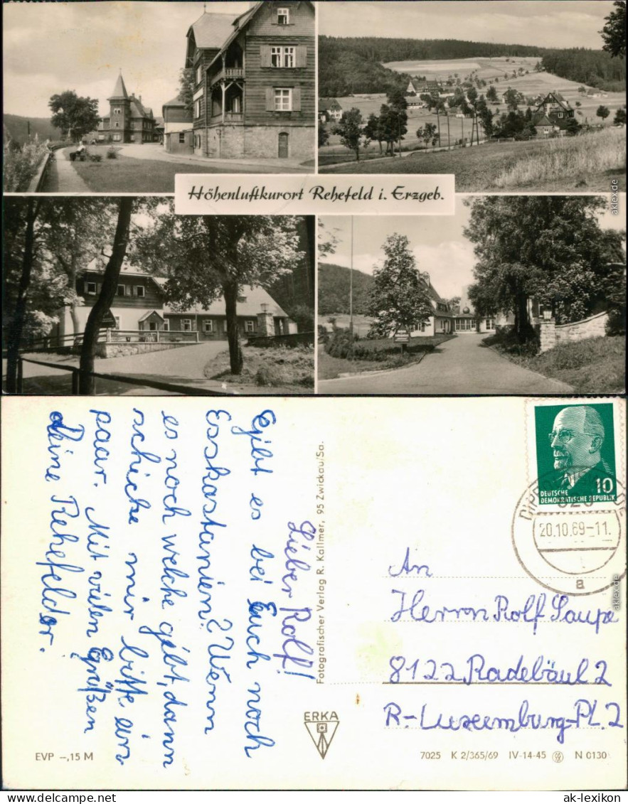 Ansichtskarte Rehefeld-Altenberg (Erzgebirge) 4 Bildkarte Ortsansichten 1969 - Rehefeld