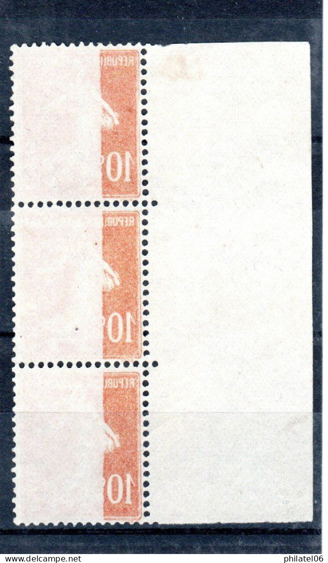 FRANCE  SEMEUSE  TRES JOLIE BANDE DE 3   RECTO-VERSO PARTIEL   NEUF SANS GOMME ET GREVE BASTIA 1988 - Neufs