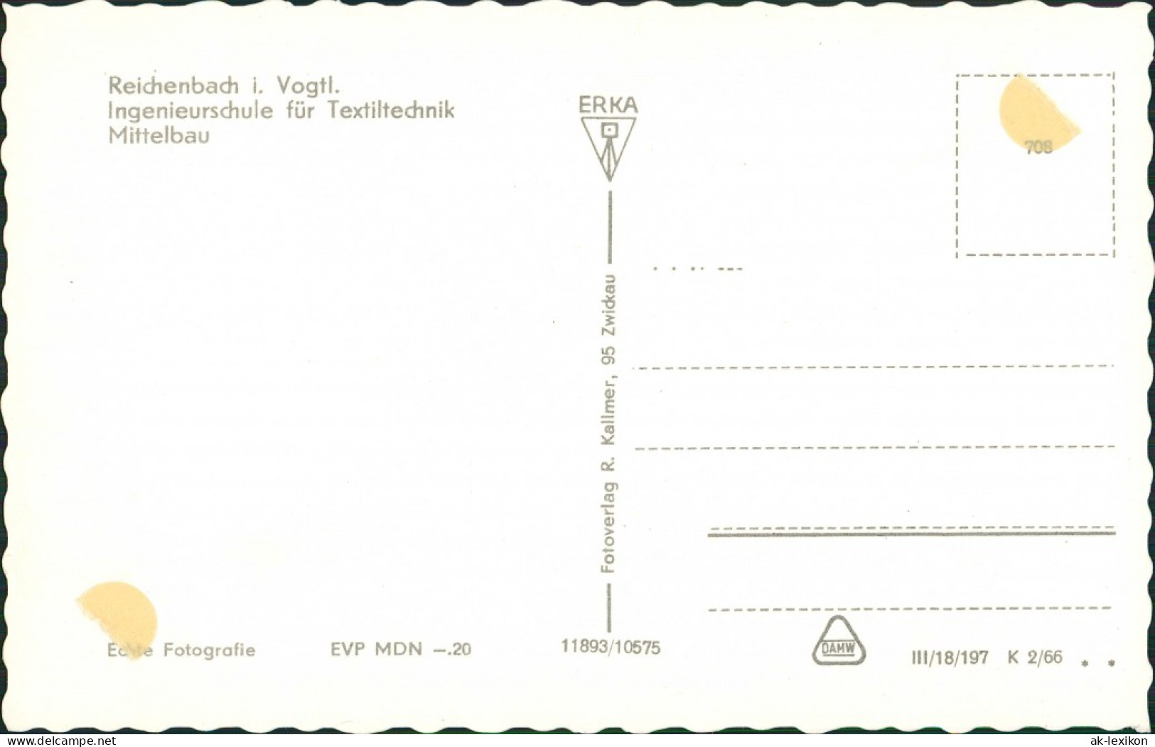 Ansichtskarte Reichenbach (Vogtland) Ingenieurschule Für Textiltechnik 1966 - Reichenbach I. Vogtl.