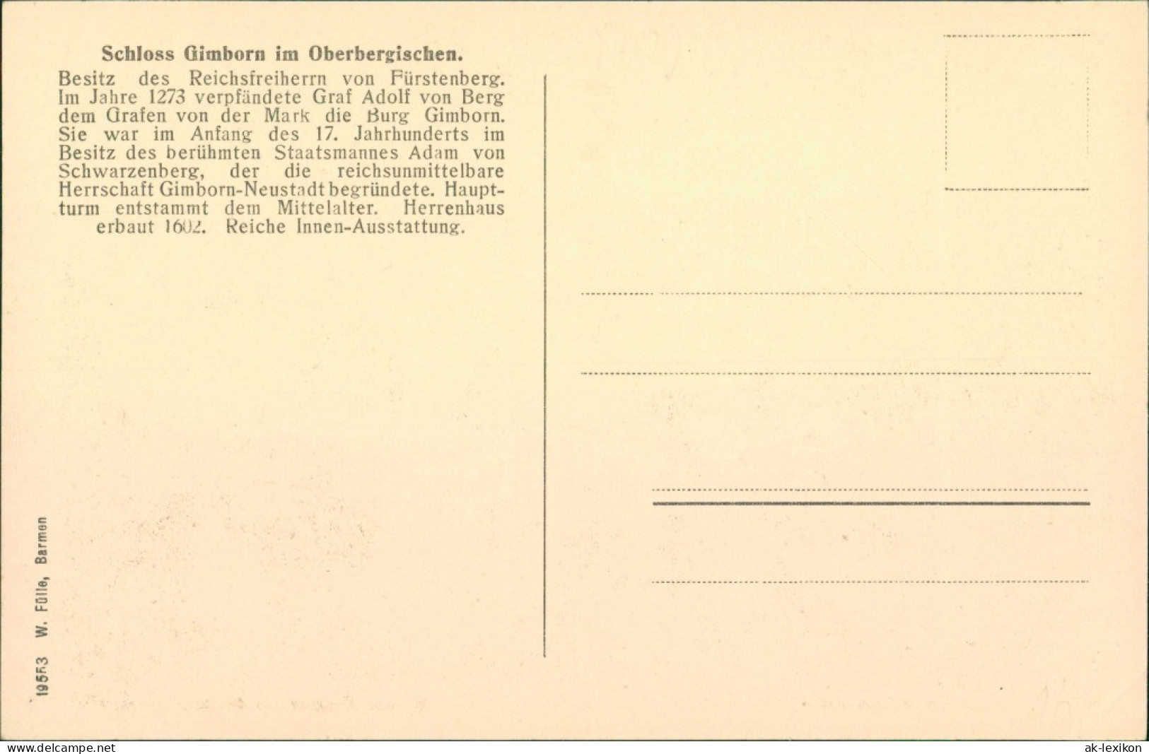 Ansichtskarte Gimborn-Marienheide Blick Auf Das Schloss 1922  - Marienheide