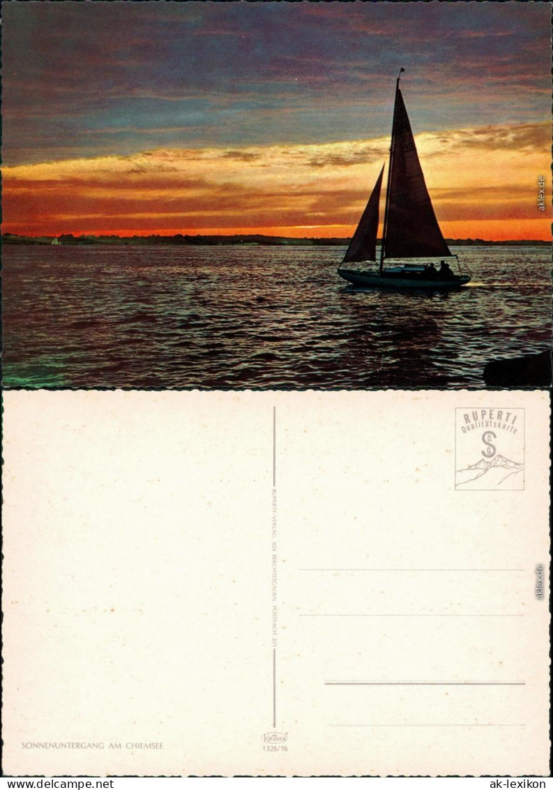 Ansichtskarte Chiemsee Sonnenuntergang Am Chiemsee, Segelboot 1985 - Chiemgauer Alpen