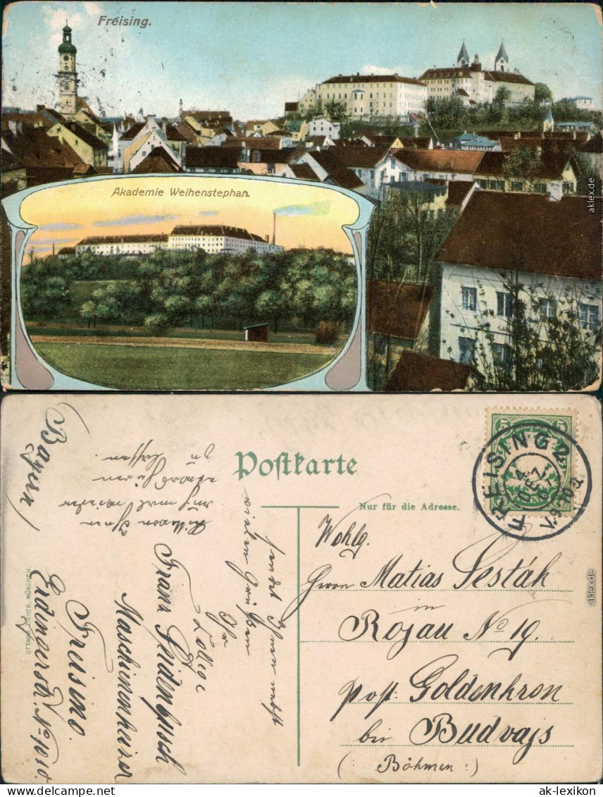 Ansichtskarte Freising 2 Bild: Stadtpartie, Weihenstephan 1907  - Freising