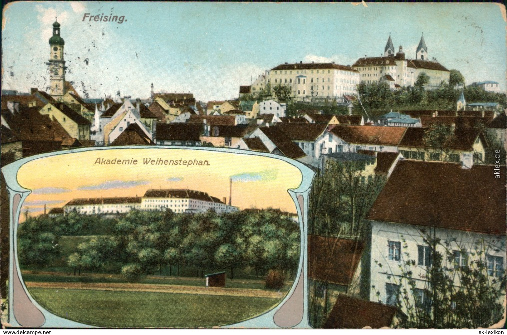 Ansichtskarte Freising 2 Bild: Stadtpartie, Weihenstephan 1907  - Freising