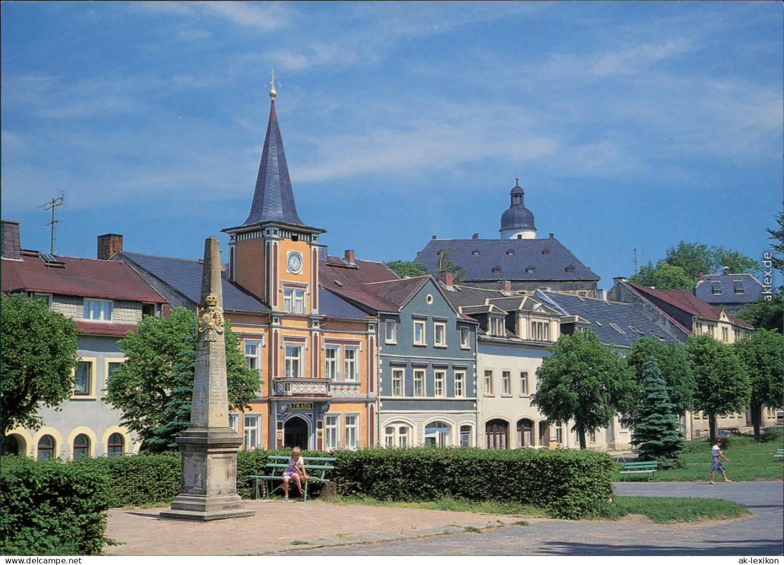 Ansichtskarte Frauenstein (Erzgebirge) Rathaus, Platz Mit Postsäule 1995 - Frauenstein (Erzgeb.)
