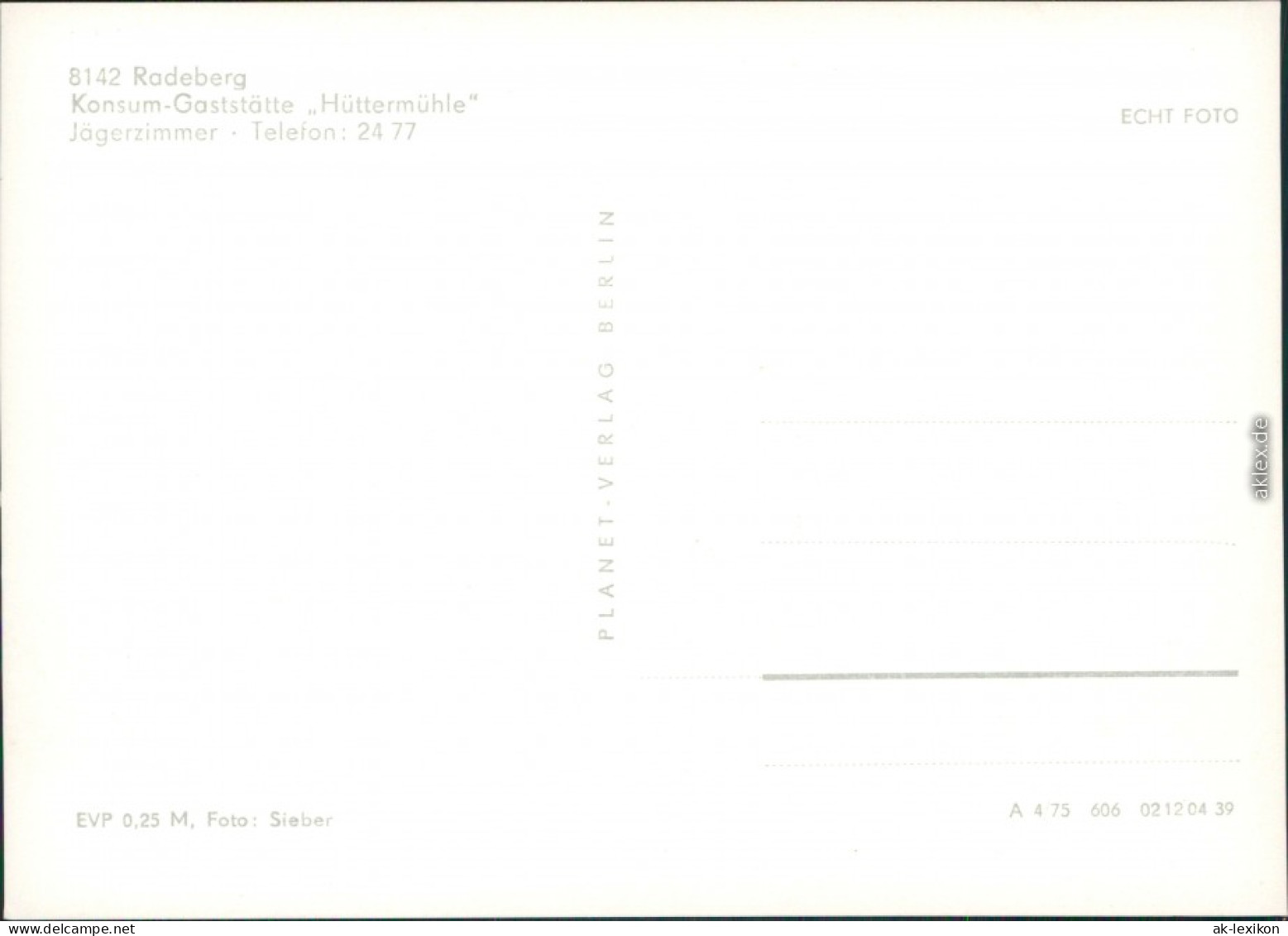 Ansichtskarte Radeberg Konsum-Gaststätte "Hüttermühle" - Jägerzimmer 1975 - Radeberg