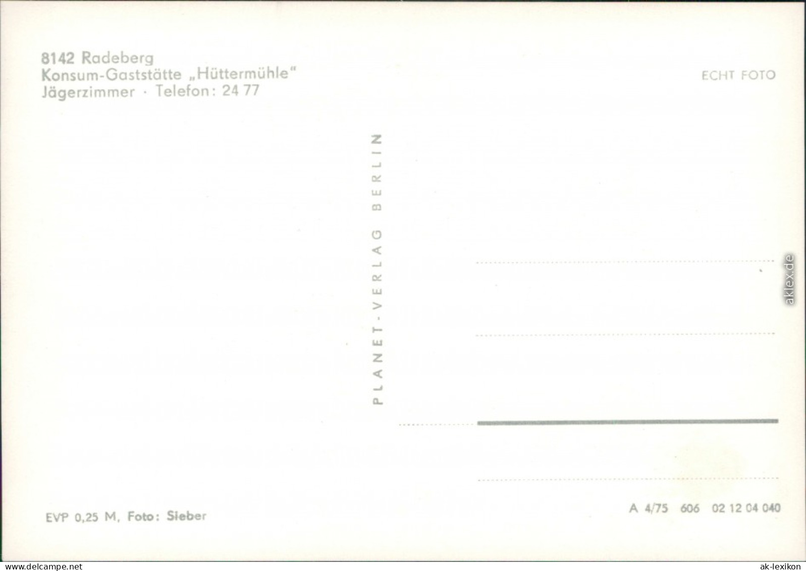 Ansichtskarte Radeberg Konsum-Gaststätte "Hüttermühle" - Jägerzimmer 1975 - Radeberg