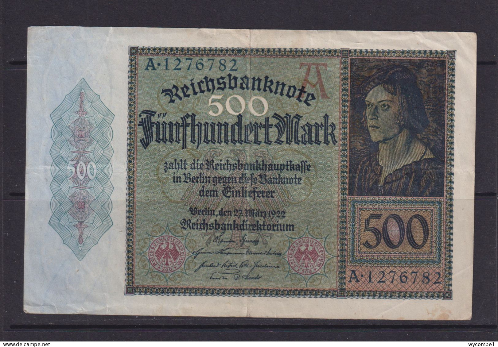 GERMANY - 1922 500 Mark Circulated Banknote - 500 Mark
