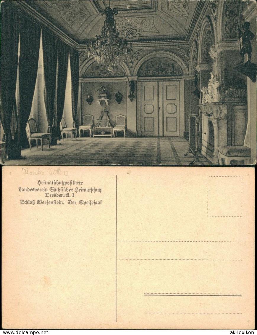 Ansichtskarte Weesenstein (Müglitz) Speisesaal - Schloss Wesenstein 1916  - Weesenstein A. D. Müglitz