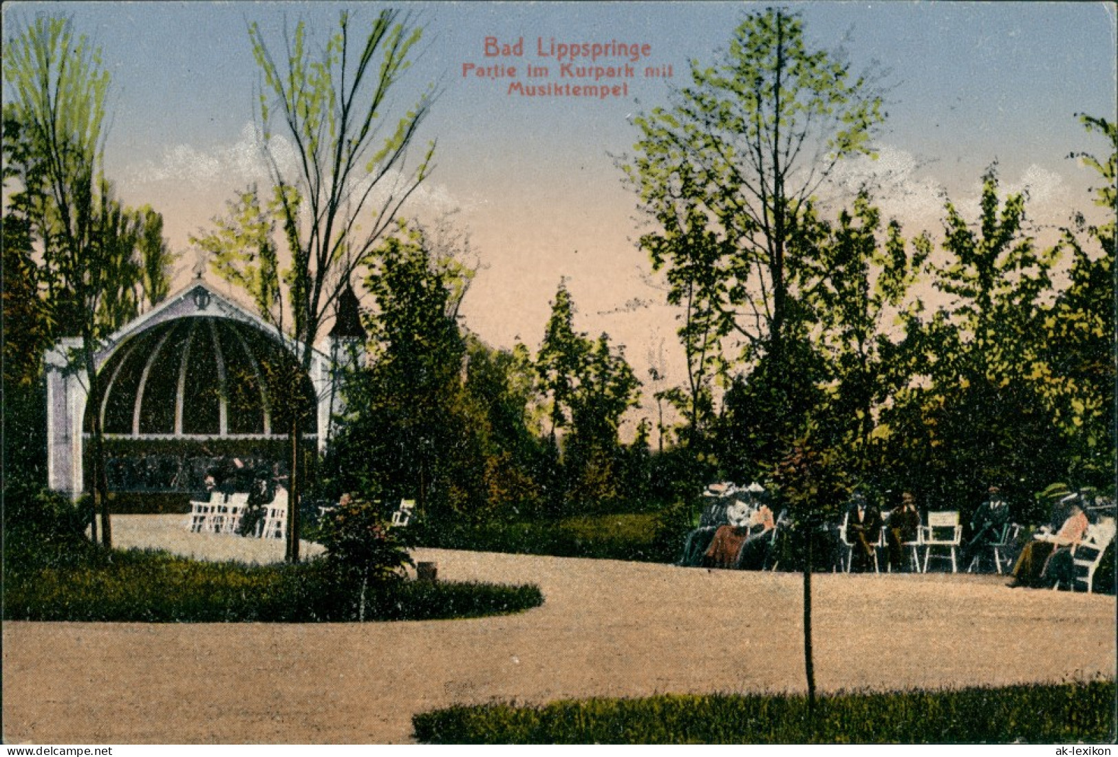 Ansichtskarte Bad Lippspringe Partie Im Kurpark Mit Musicktempel 1914  - Bad Lippspringe