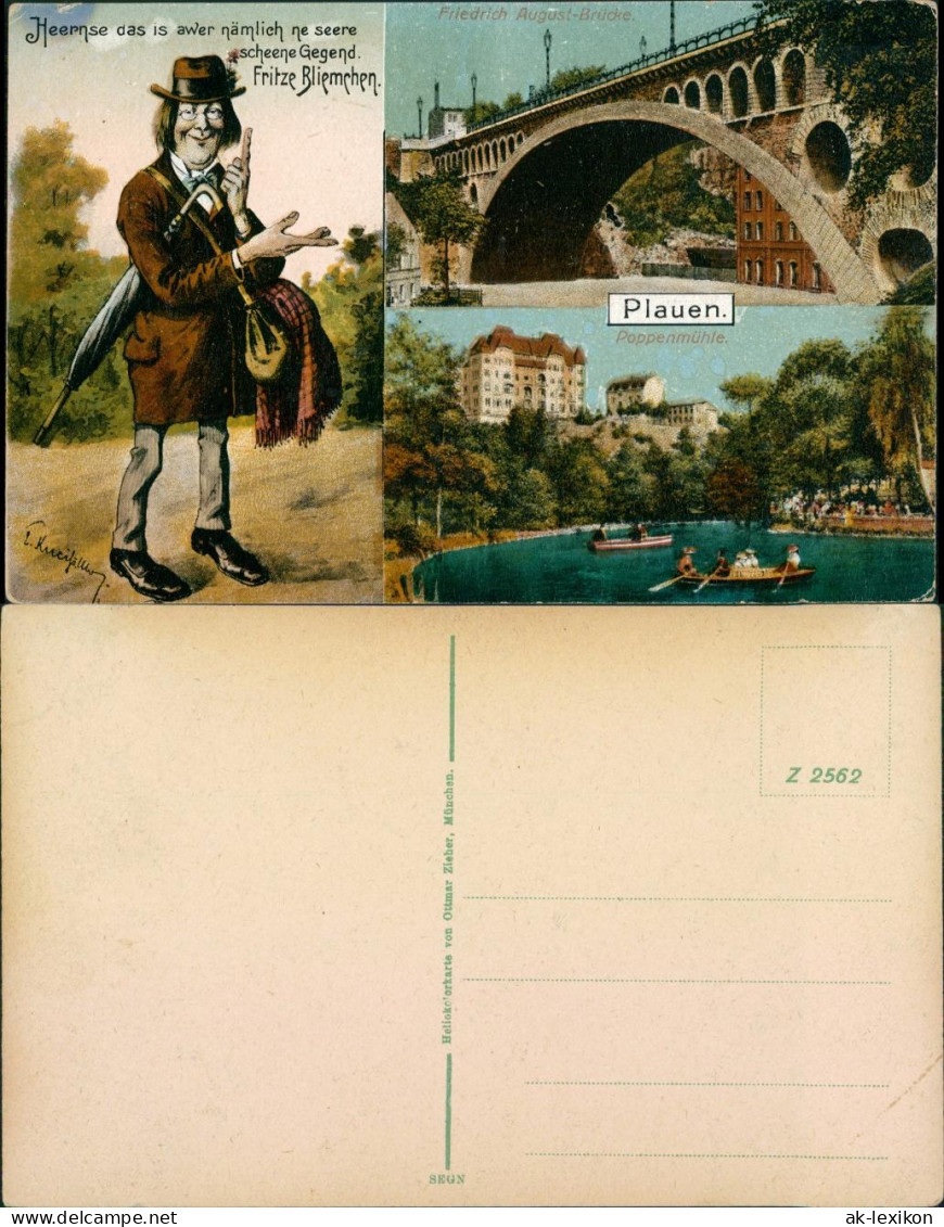 Ansichtskarte Plauen (Vogtland) 3 Bild: Poppenmühle, Bliemchen, Brücke 1913  - Plauen