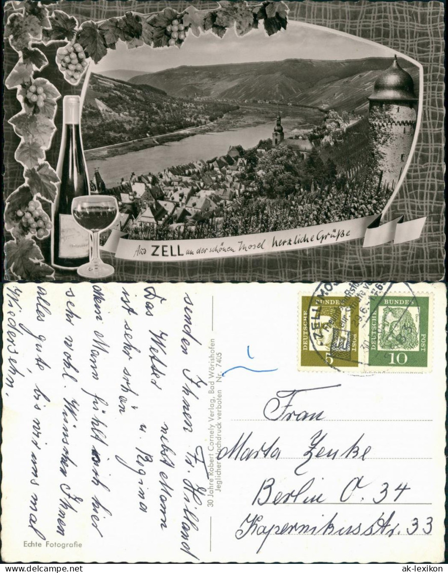 Ansichtskarte Zell&#47;Mosel Weinreben, Stadt Glas 1962 - Zell