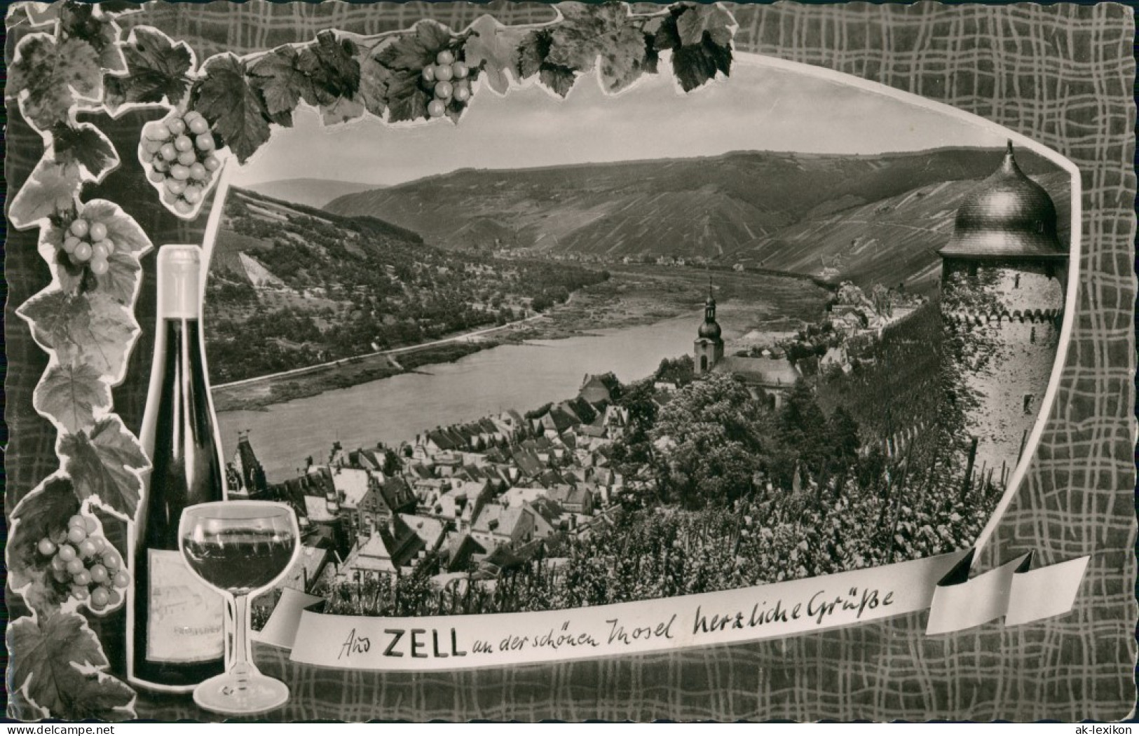 Ansichtskarte Zell&#47;Mosel Weinreben, Stadt Glas 1962 - Zell