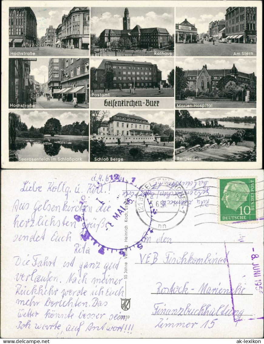 Ansichtskarte Buer-Gelsenkirchen Straßen, Postamt, Hospital 1958 - Gelsenkirchen