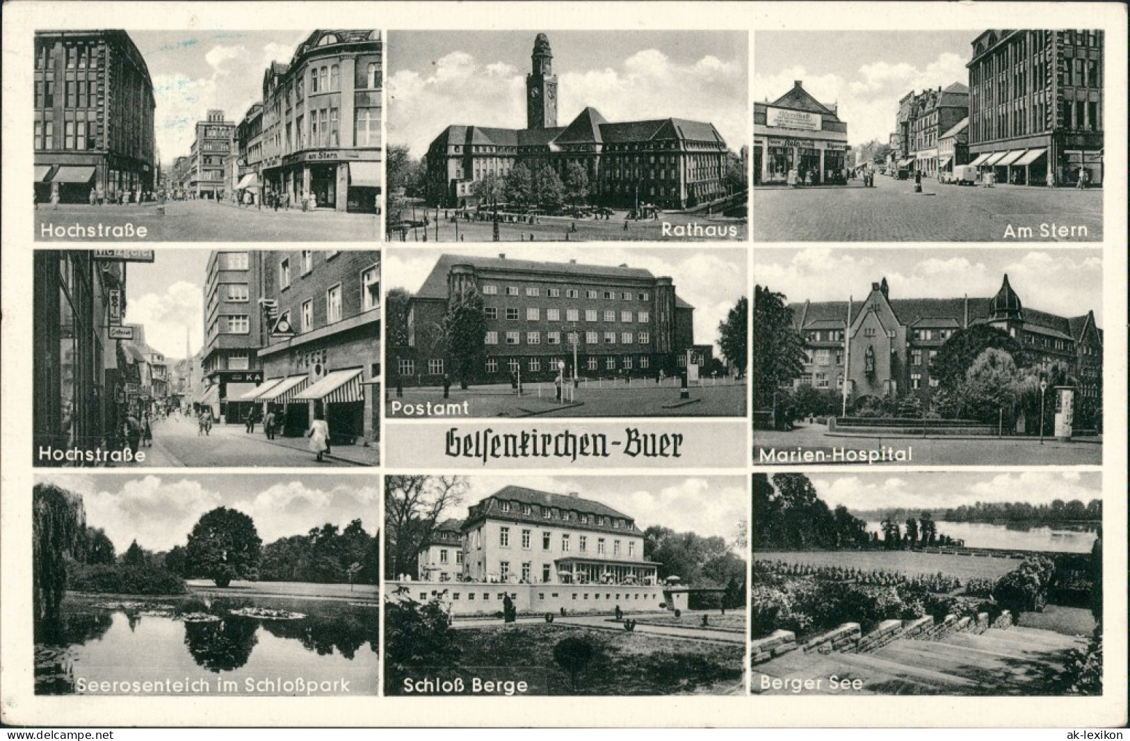 Ansichtskarte Buer-Gelsenkirchen Straßen, Postamt, Hospital 1958 - Gelsenkirchen