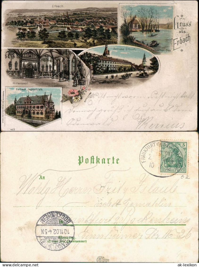 Litho AK Erbach (Odenwald) Eulbach Jagdschloß, Rittersaal, See, Schloss 1902 - Erbach