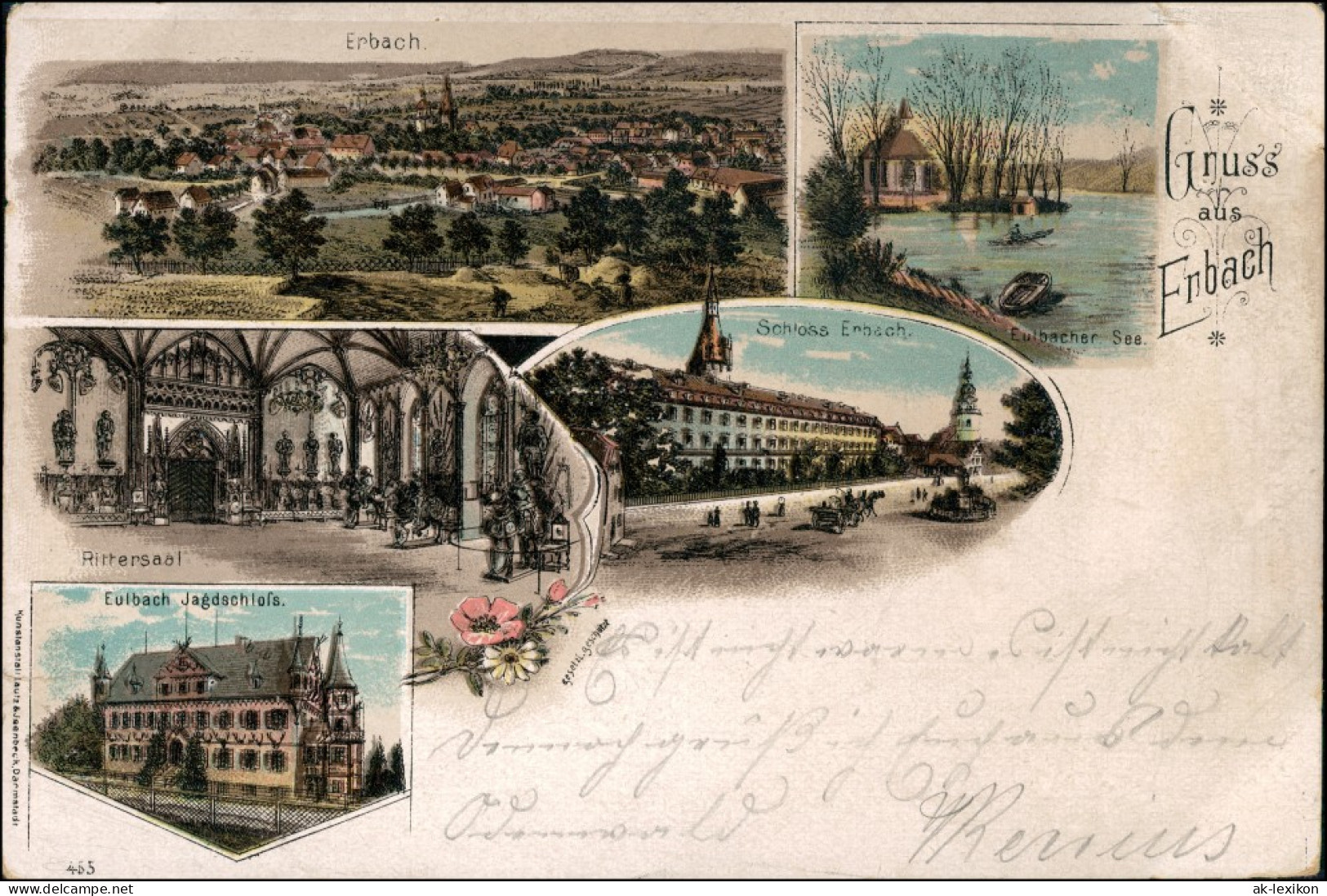 Litho AK Erbach (Odenwald) Eulbach Jagdschloß, Rittersaal, See, Schloss 1902 - Erbach