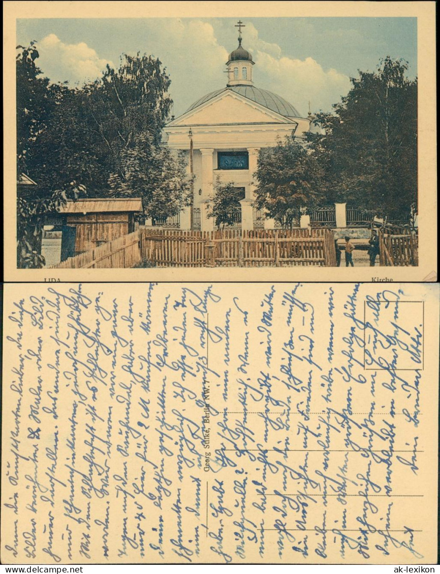 Postcard Lida Ліда Lyda Лида Kirche - Straße - Holzverhau 1916 - Belarus