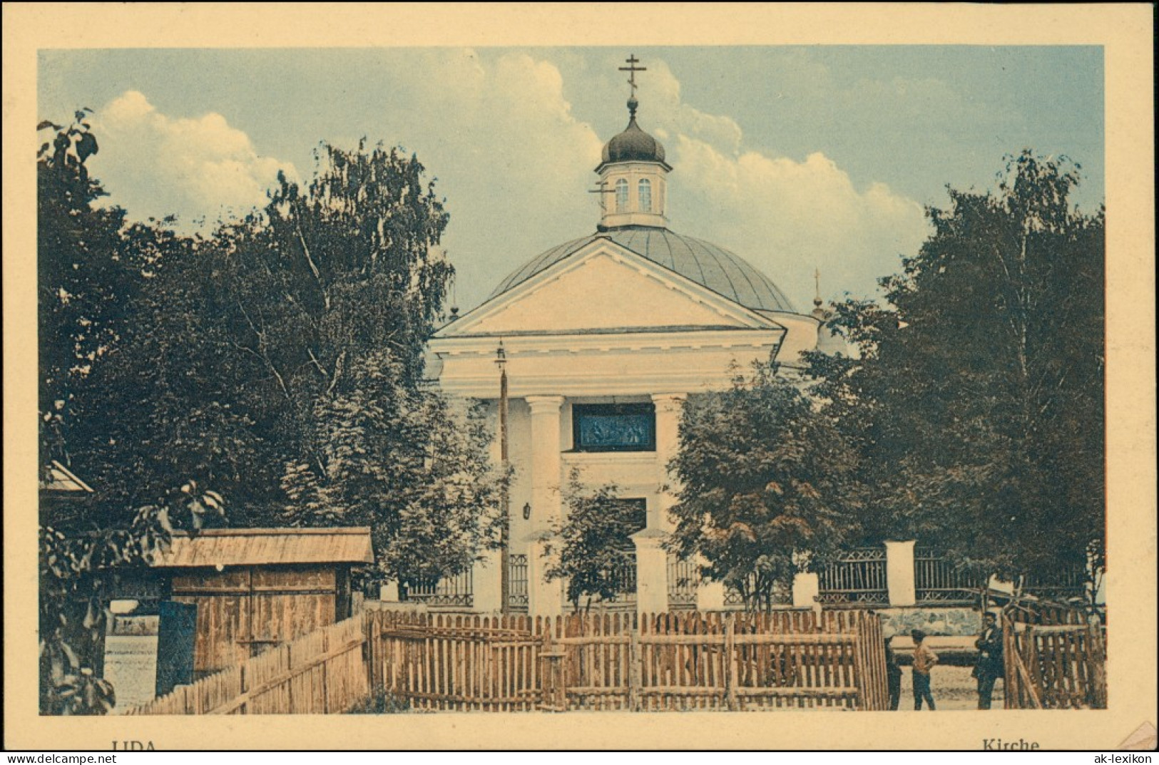 Postcard Lida Ліда Lyda Лида Kirche - Straße - Holzverhau 1916 - Belarus