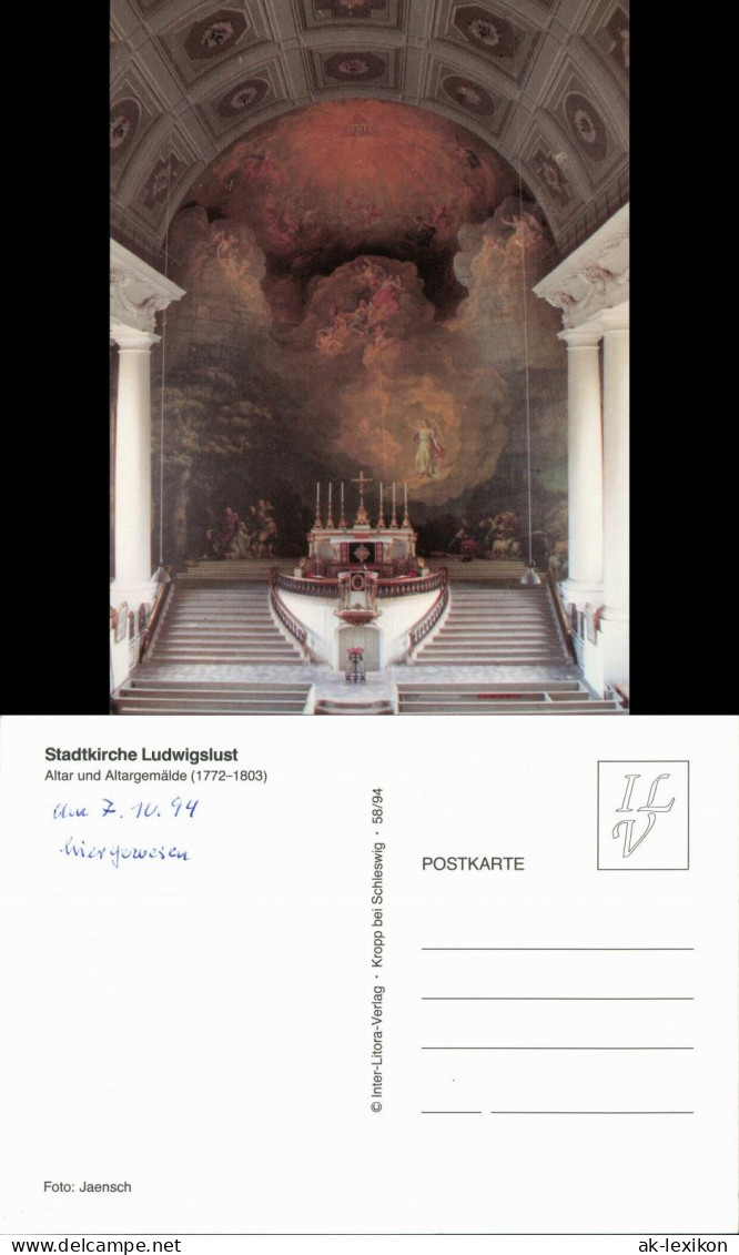 Ansichtskarte Ludwigslust Stadtkirche Altar Innenansicht Altargemälde 1994 - Ludwigslust