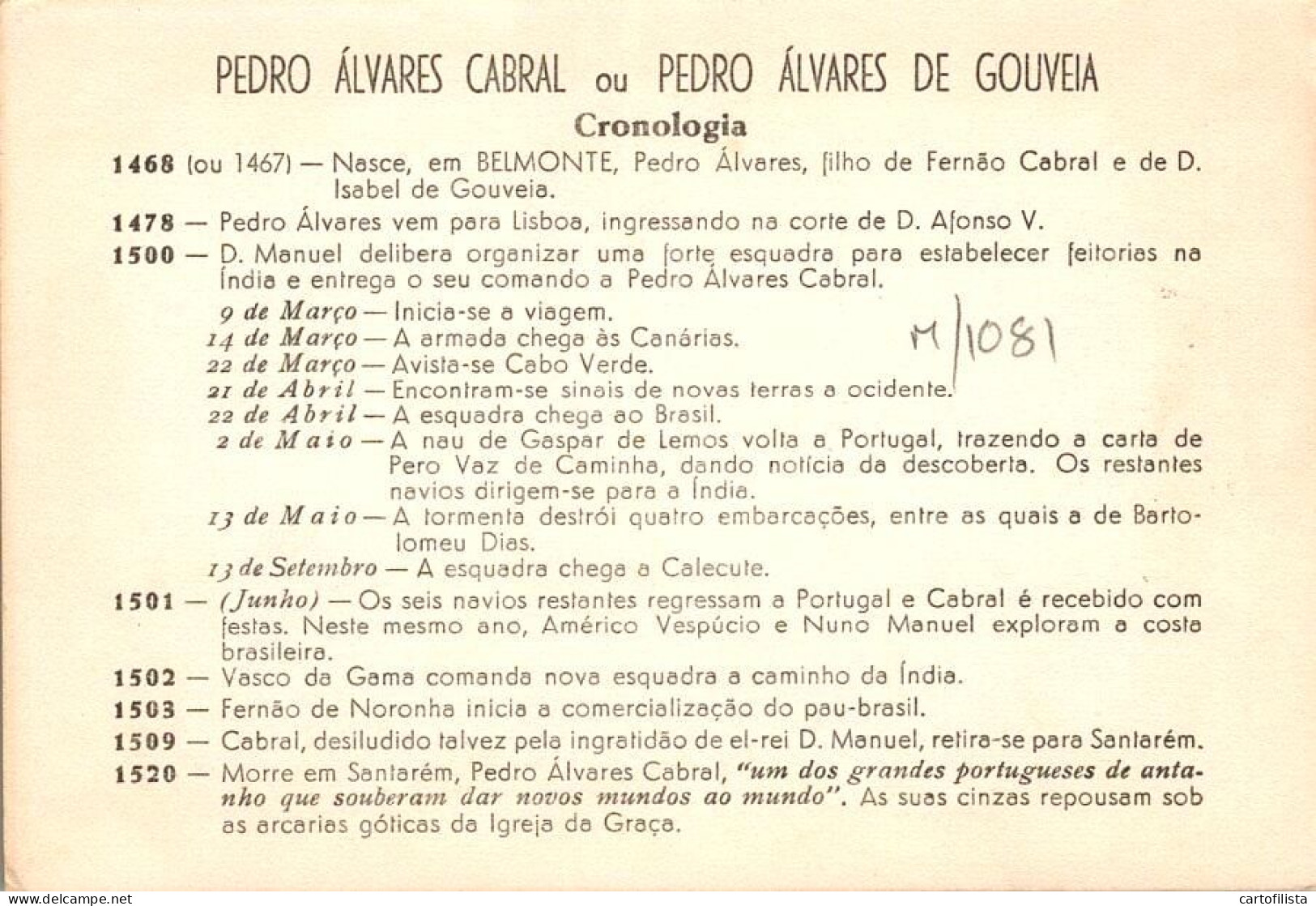 BELMONTE - Cronologia De Pedro Álvares Cabral Ou Pedro Álvares De Gouveia  (2 Scans) - Castelo Branco