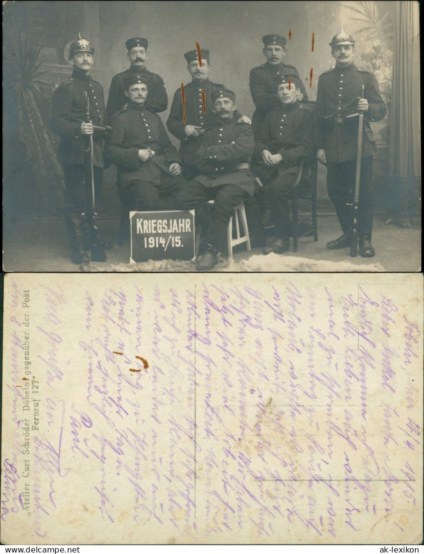 Döbeln Soldaten, Atelierfoto Pickelhaube Gewehr Wk1 1915 Privatfoto - Döbeln