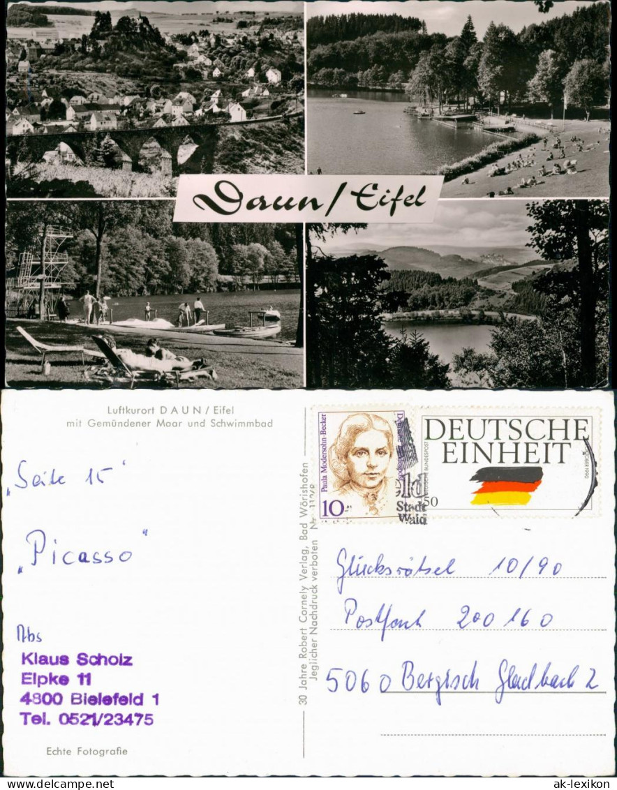 Ansichtskarte Daun Eifel 4 Bild Schwimmbad 1967 - Daun