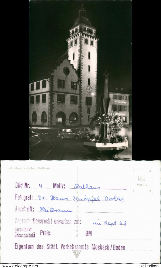 Ansichtskarte Mosbach (Baden) Hotel Und Rathaus Bei Nacht 1964 - Mosbach