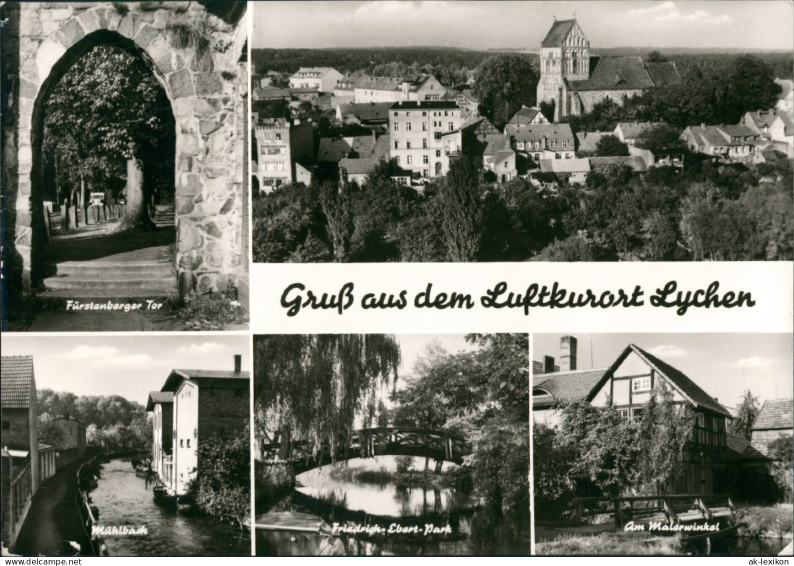 Lychen DDR Mehrbild-AK Mühlbach, Ebert-Park, Malerwinkel Uvm. 1978 - Lychen