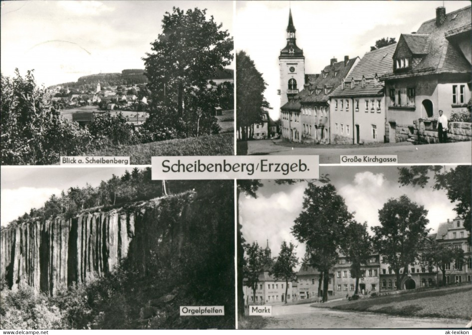 Scheibenberg (Erzgebirge) Totale, Kiechgasse, Markt, Orgelpfeifen 1985 - Scheibenberg