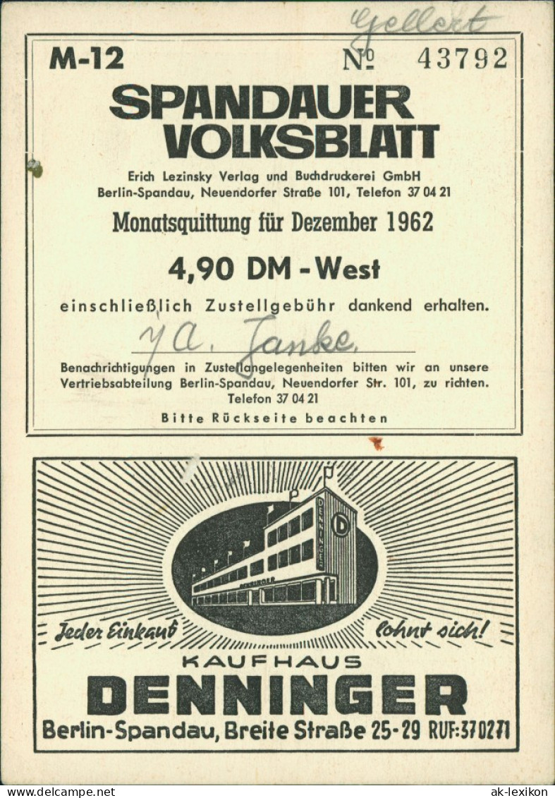 Spandau-Berlin Spandauer Volksblatt   Heimatbild) Freiheitsglocke 1962 - Spandau