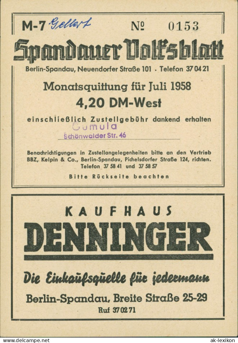 Spandau-Berlin Spandauer Volksblatt Heimatbild Nr. 6 Südpark 1958 - Spandau