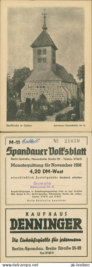 Spandau-Berlin Spandauer Volksblatt Sammlerkarte: Dorfkirche In Gatow 1958 - Gatow