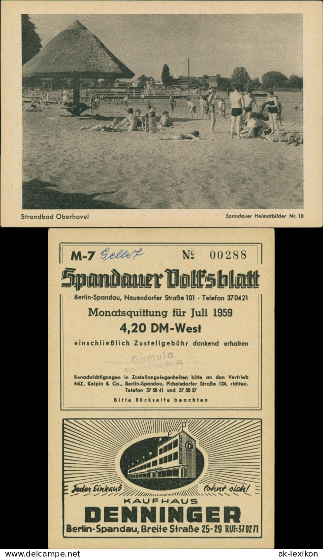 Spandau-Berlin Strandbad Oberhavel Spandauer Volksblatt Sammlerkarte 1959 - Spandau