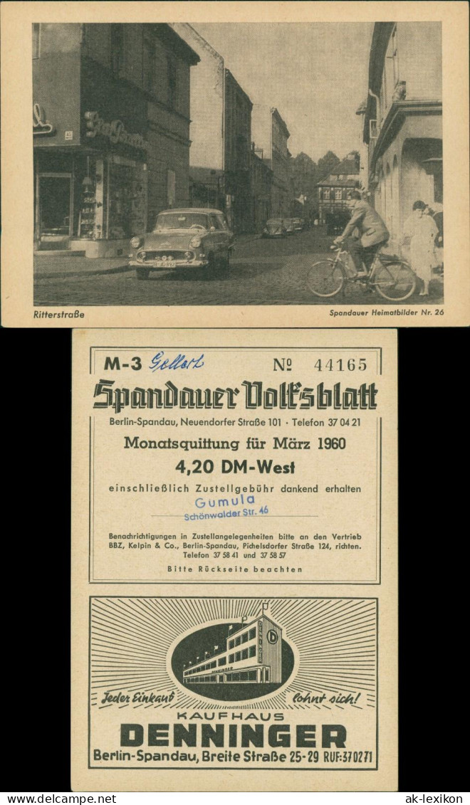 Spandau-Berlin Spandauer Heimatbild Auto Radfahrer I.d. Ritterstraße 1960 - Spandau