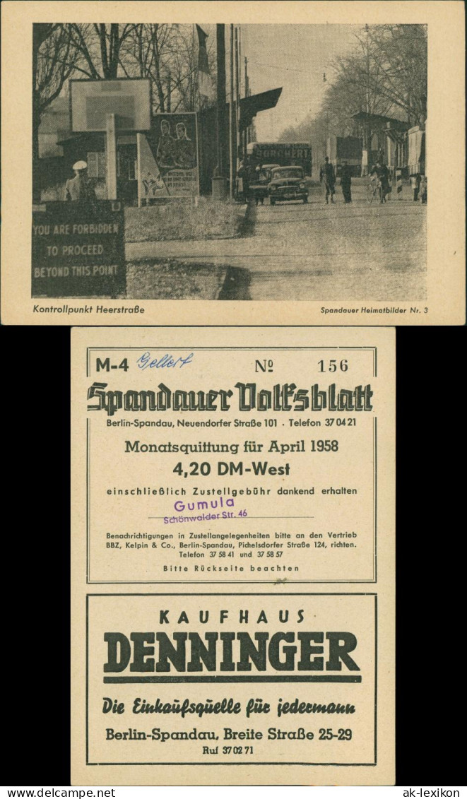 Spandau-Berlin Spandauer Volksblatt Grenze Kontrollpunkt Heerstrasse 1958 - Spandau