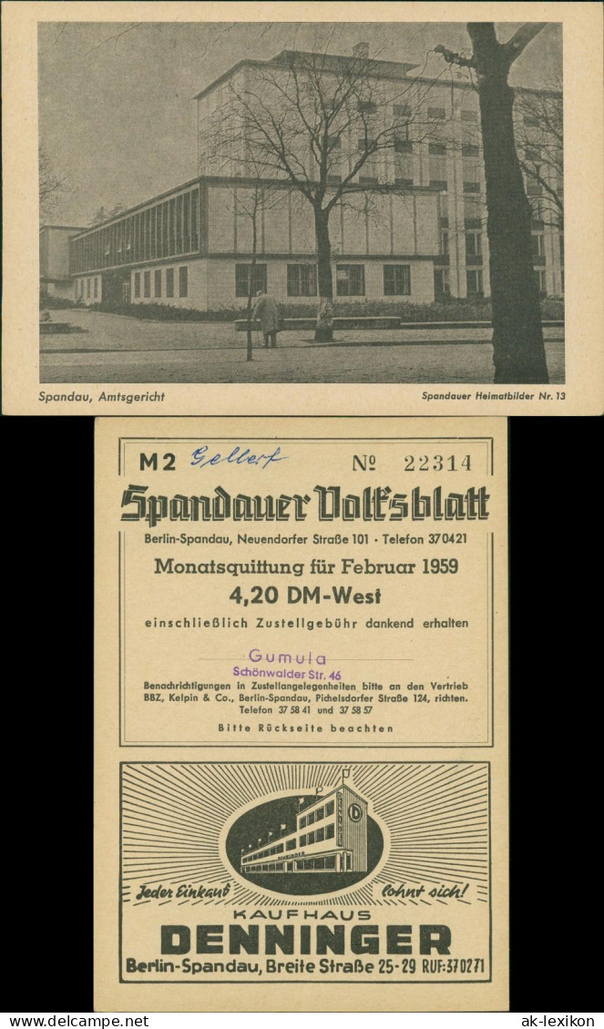 Sammelkarte Spandau-Berlin Spandauer Volksblatt Partie Am Amtsgericht 1959 - Spandau